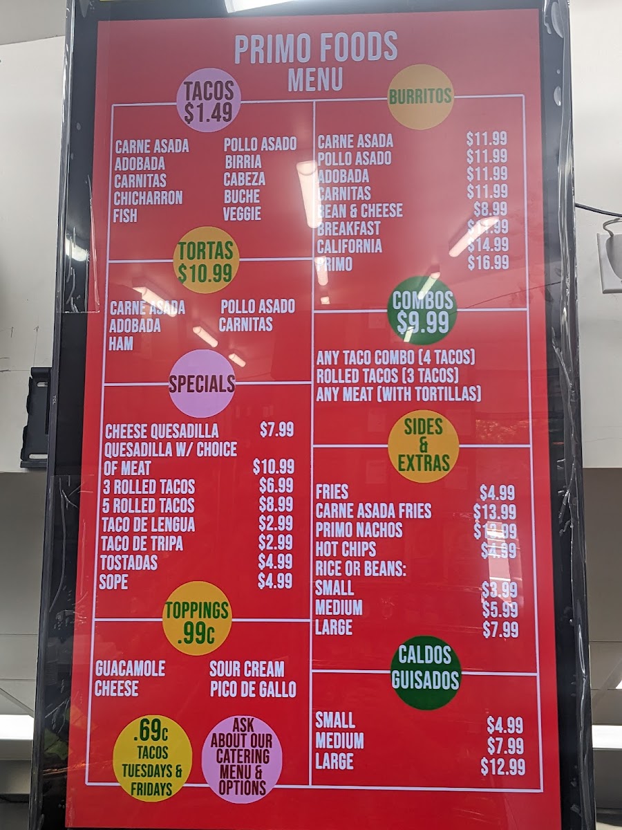 Primo's Tacos Menu - Image 1